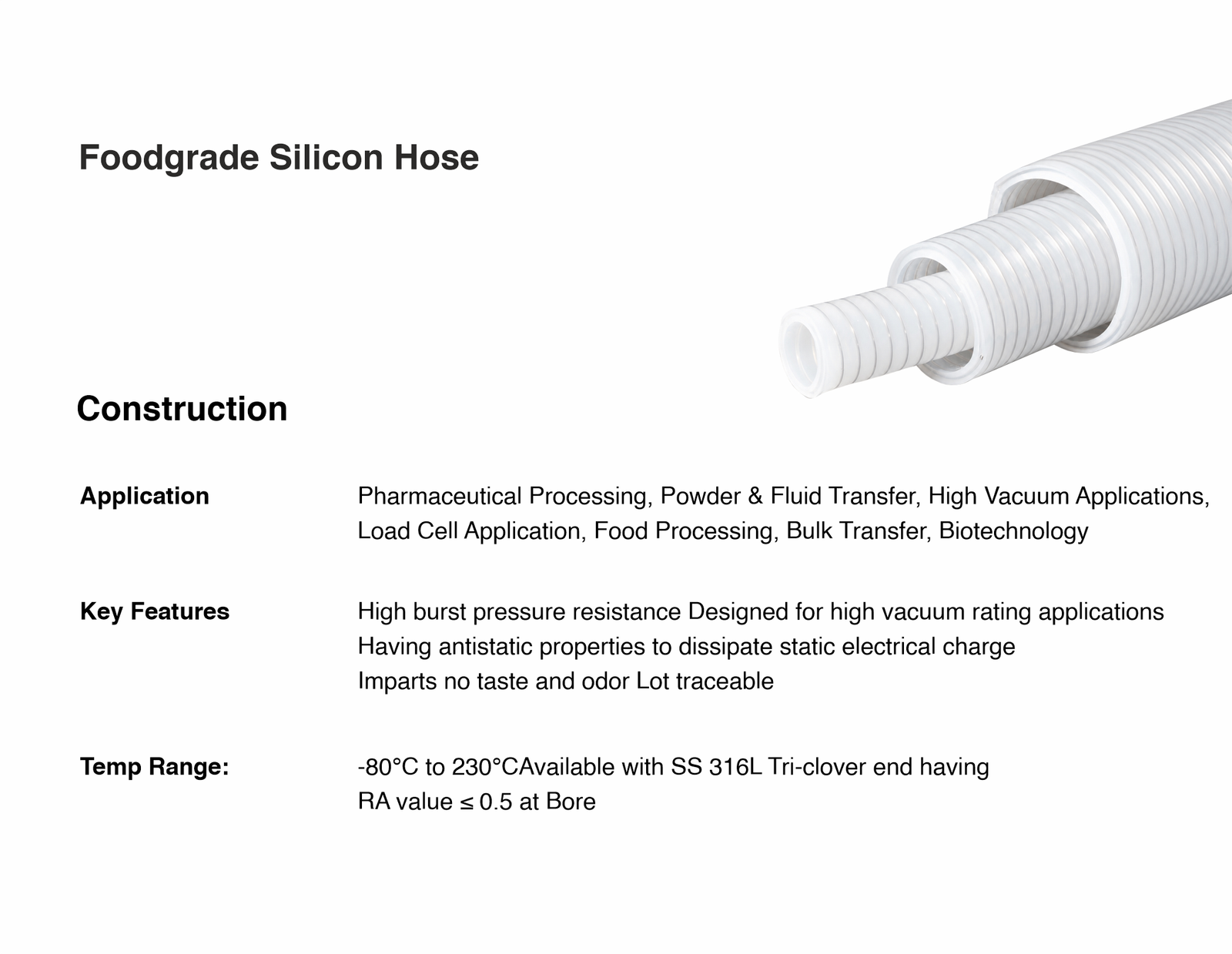 Foodgrade Silicon Hose Specifications